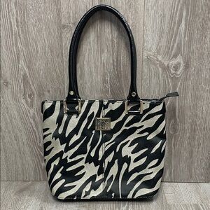NWOT Anne Klein Zebra Animal Print Tote Purse Handbag Shoulder Bag Black Beige